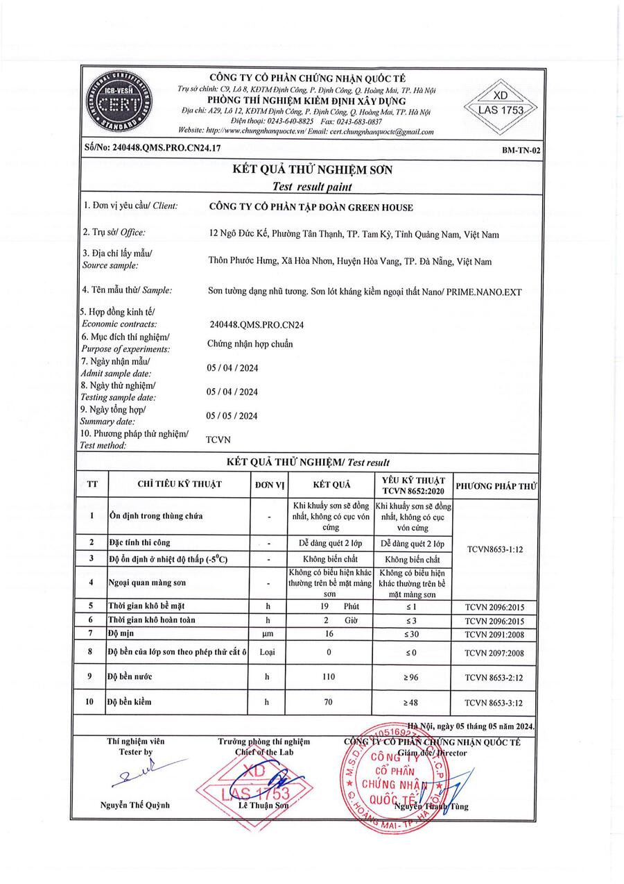 đề thí nghiệm sơn greenhouse